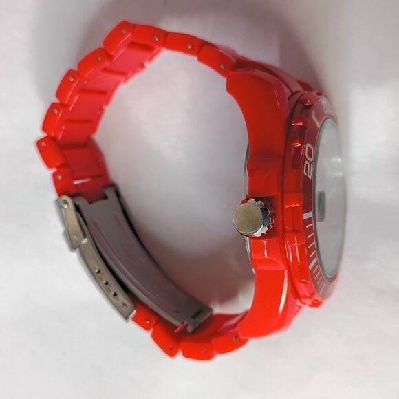 Huarex Caimano Quartz Watch Unisex Red Plastic Rotating Bezel Date - Picture 5 of 12